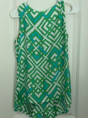 Sleeveless Geometric Print Blouse in Green & Teal